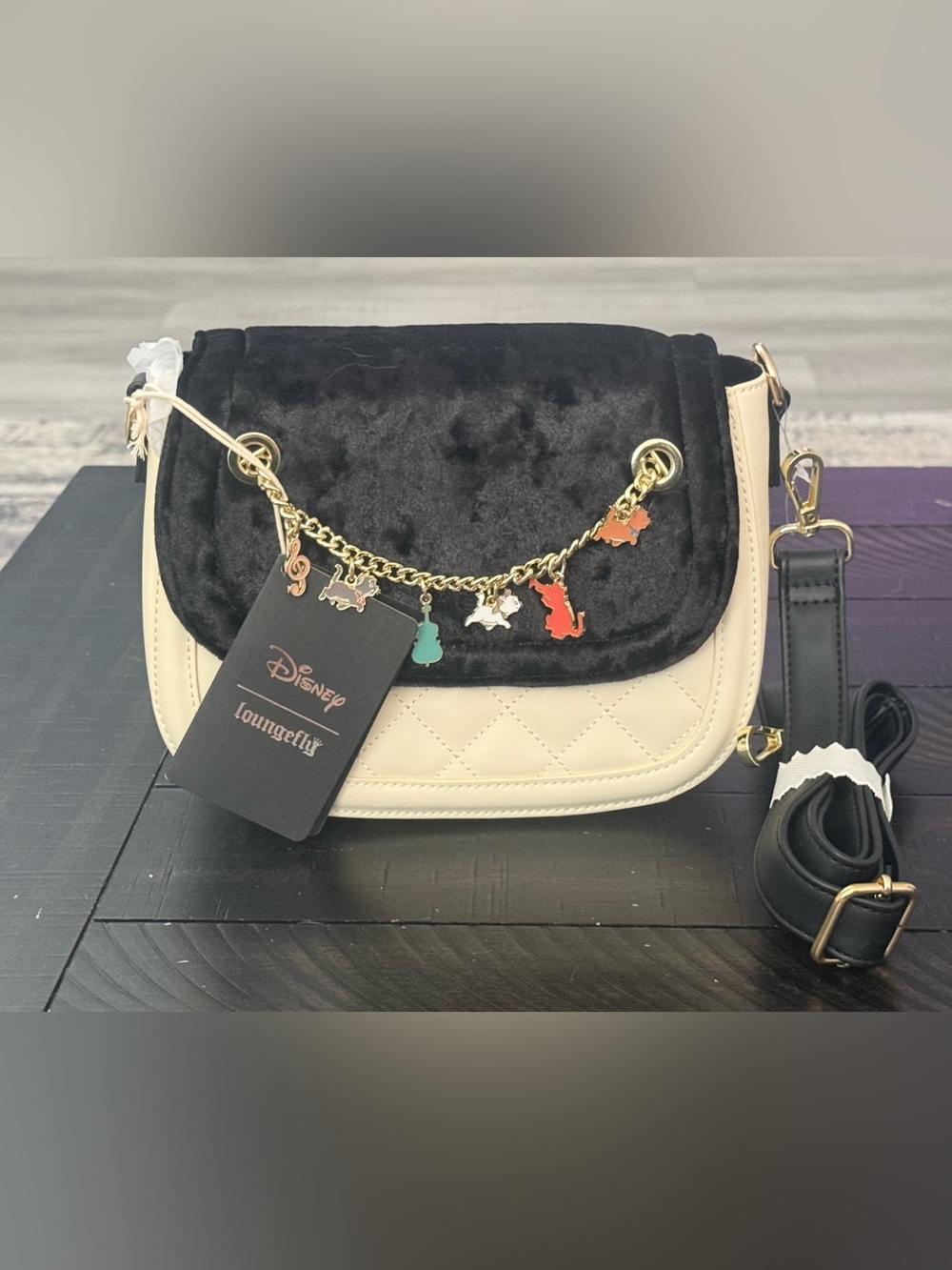 NWT Disney’s The Aristrocrats Loungefly  Charm Crossbody Bag - Black & Cream